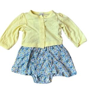 Carter’s Baby Girl Floral Dress Bodysuit with Yellow Cardigan - Size 3 Months